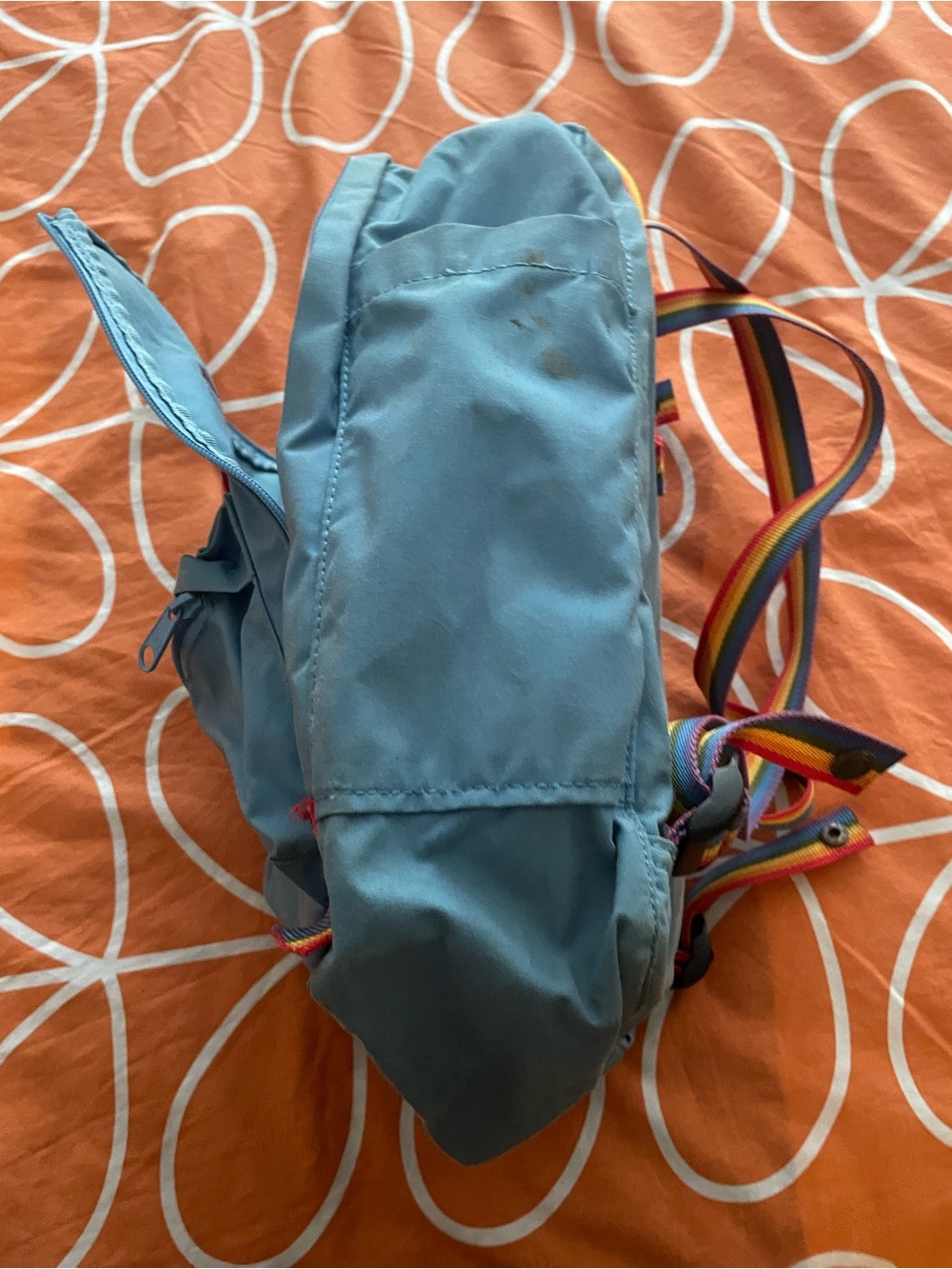 Fjallraven Kanken Light Blue Backpack with Rainbow Webbing - Picture 5 of 8